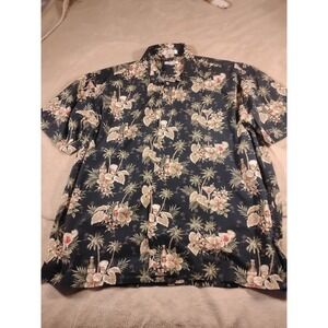 Pierre Cardin Retro Black Tropical Print Short Sleeve Button-Down Shirt Sz 2XLT